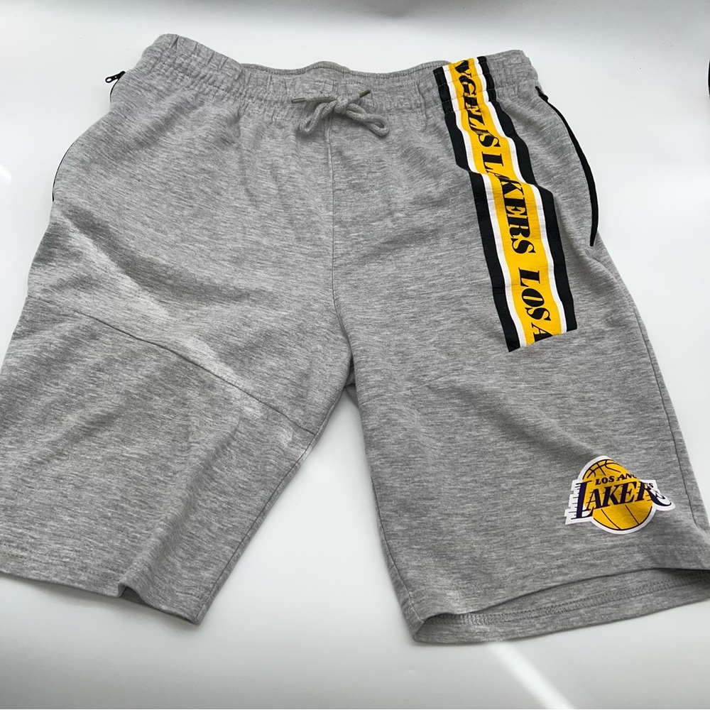 NBA LA Lakers Gray, Yellow and Black Men's Athletic Basketball Shorts-Size Large